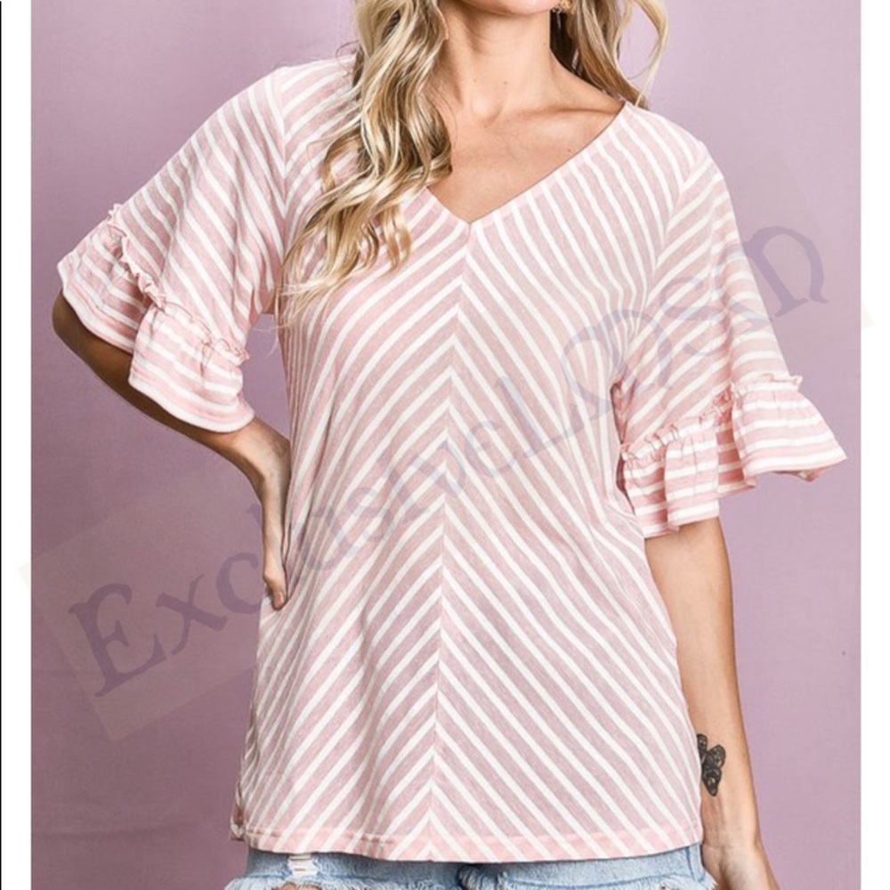 Diagonal Striped Ruffle Top - Picture 3 of 5